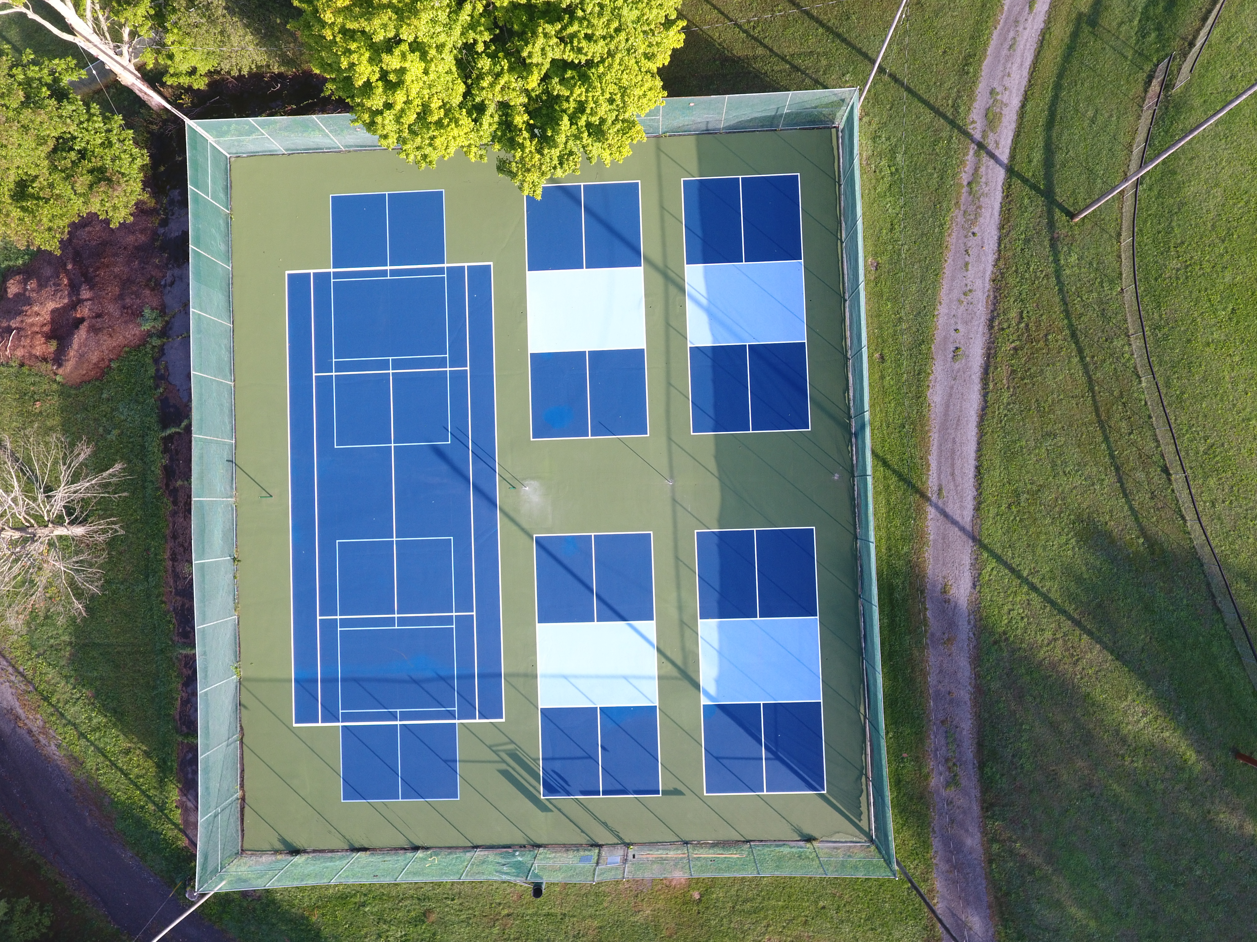Arial picture of blue and green multi use courts