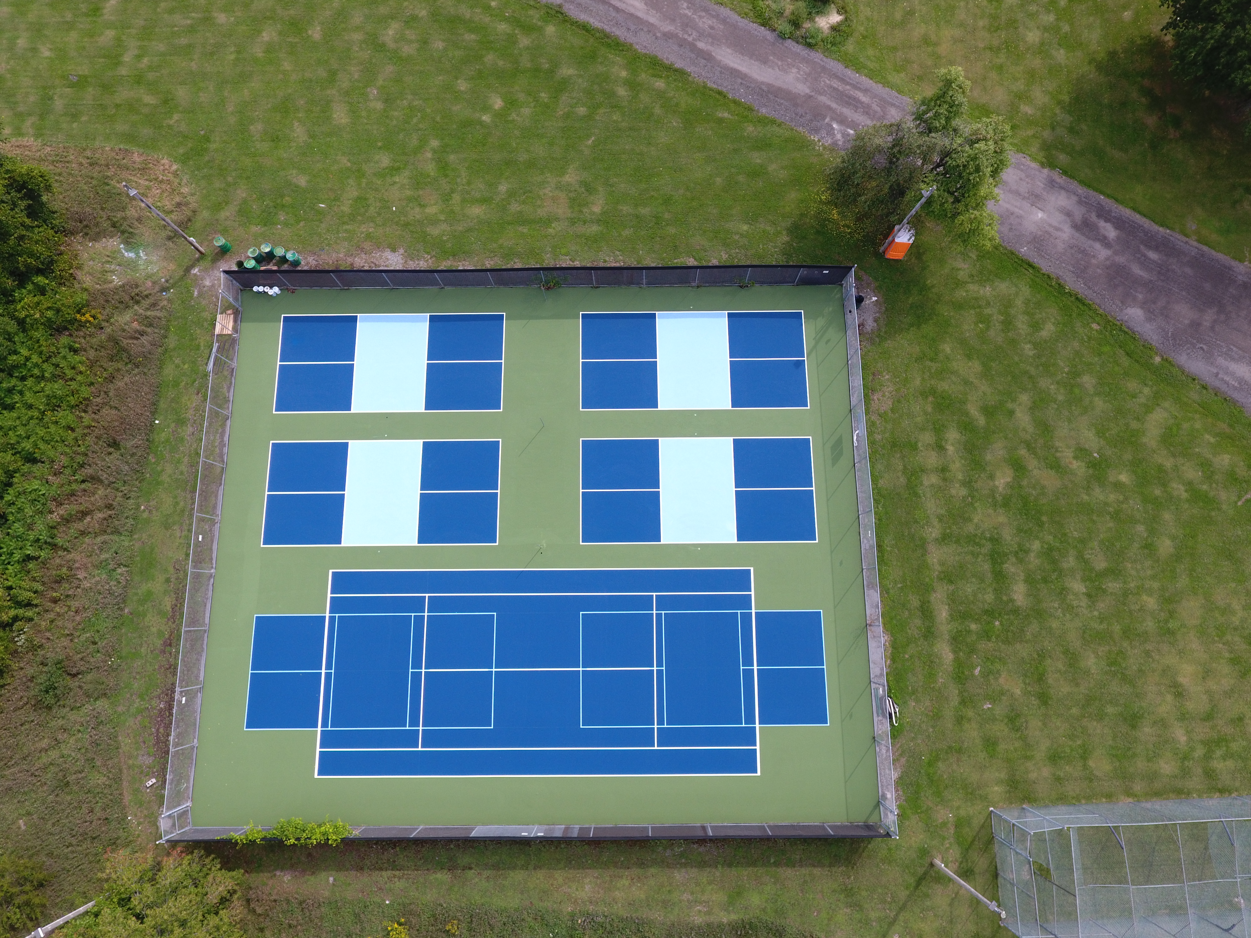 Arial picture of blue and green multi use courts at Gerald Ball Park