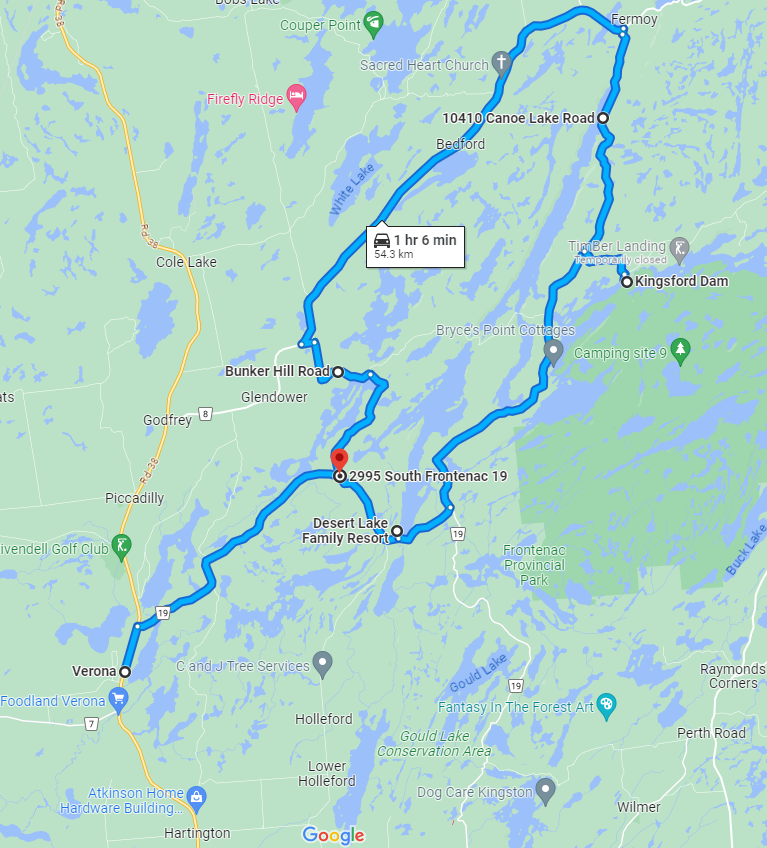google map of northern tour route