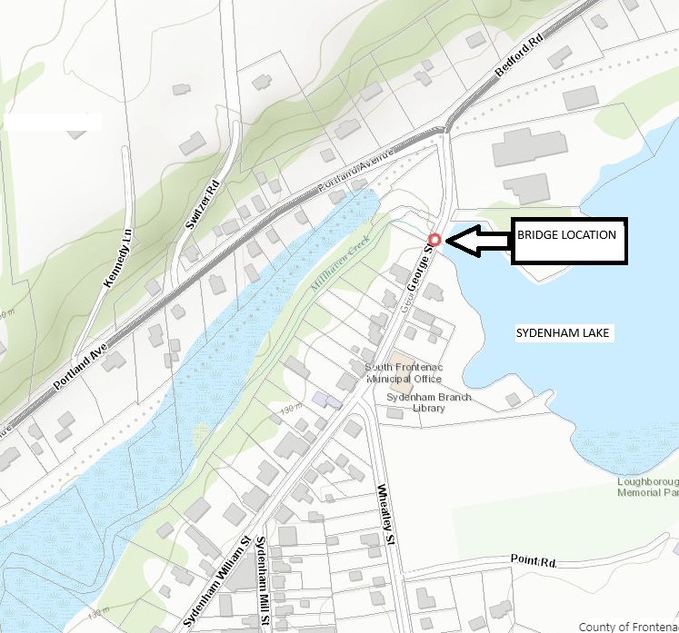 map of sydenham lake bridge and dam