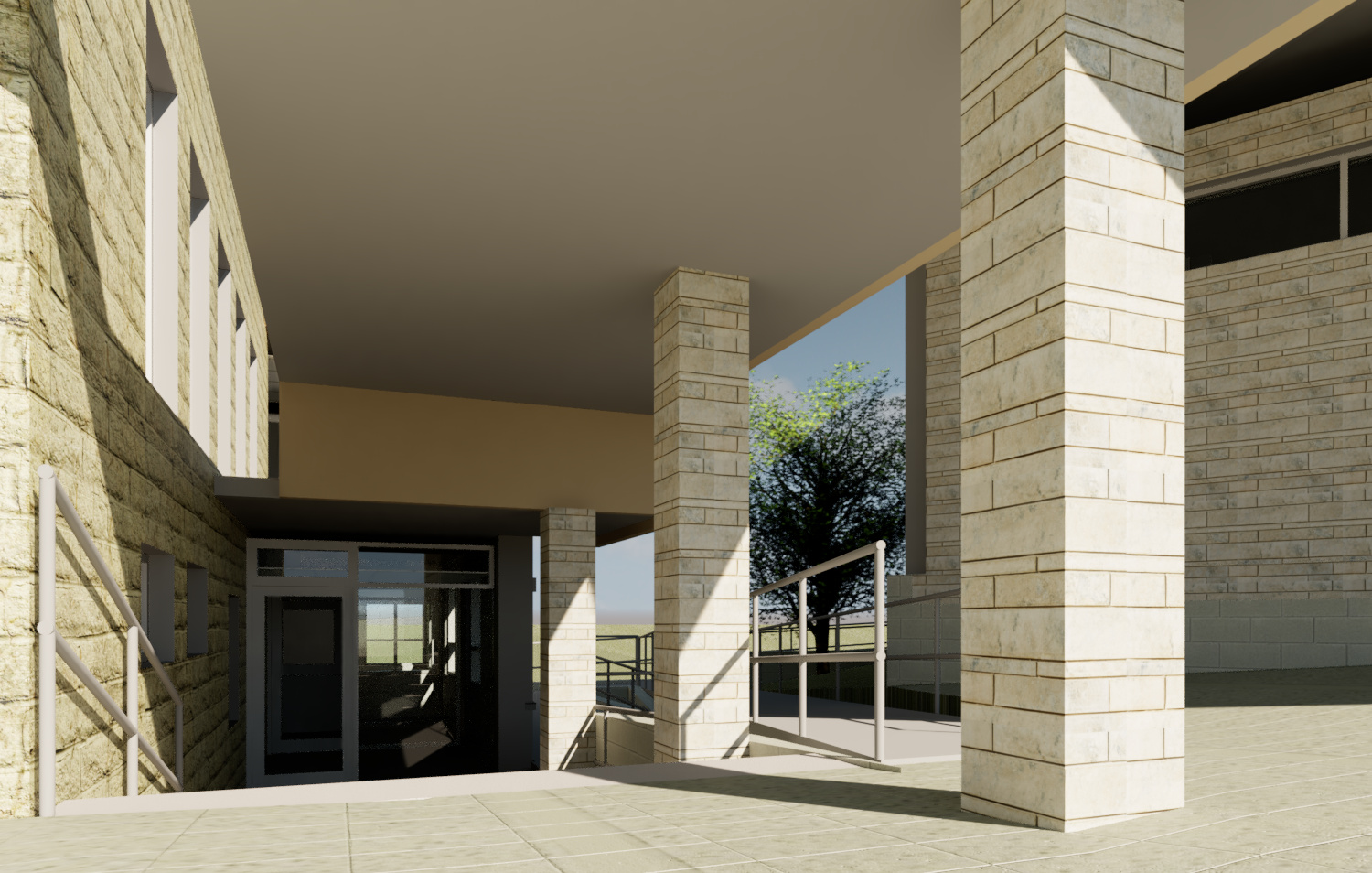 artist rendition of back entrance to new town hall office space