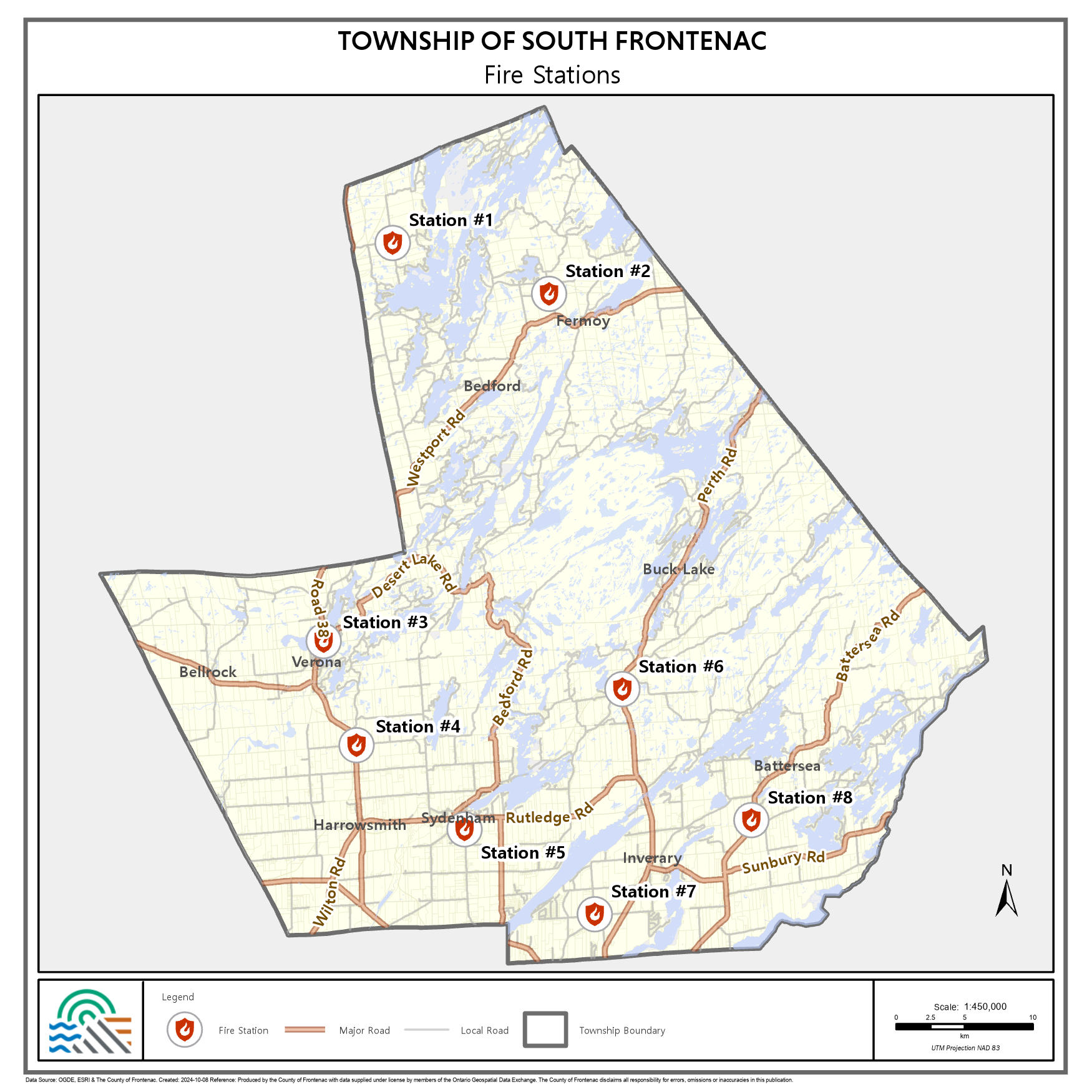 Map of Fire Stations in South Frontenac